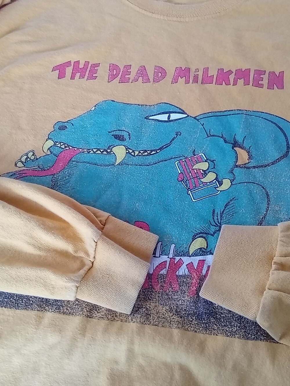 The Dead Milkmen "Big Lizard" Yellow Long Sleeve Graphic Tee - Picture 6 of 8